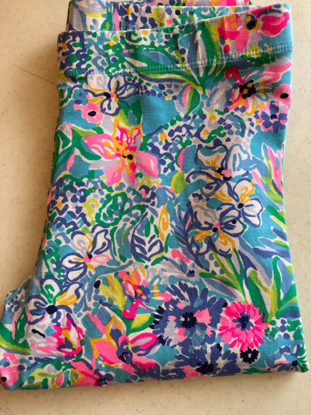 Lilly Pulitzer Blue Floral Girls' Leggings with Pink & Green Accents - Picture 4 of 4